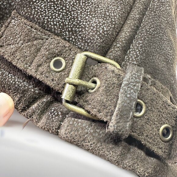 Vintage Guess Faux Shearling Aviator Jacket – Brown Textured Suede Finish - Picture 5 of 8